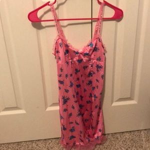 Pink floral mini slip dress